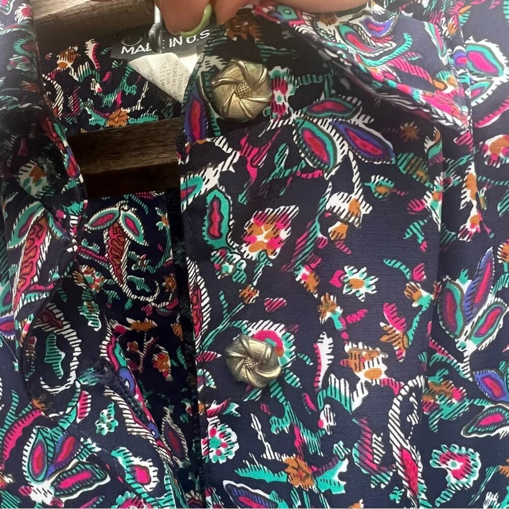 Vintage 80s Breli Floral Paisley Accordion Pleat Dress with Matching Belt - Picture 9 of 10
